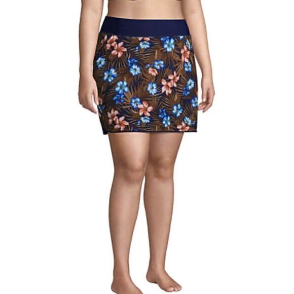 Land’s End plus size quick dry skirt shorts navy tropical palm swim skirt 24W - Picture 3 of 5